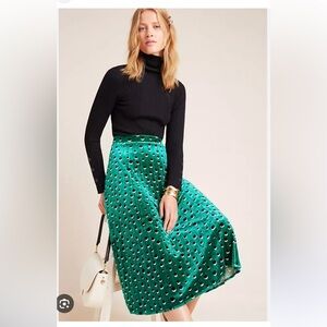 Maeve Carly Pleated Velvet Midi Skirt
